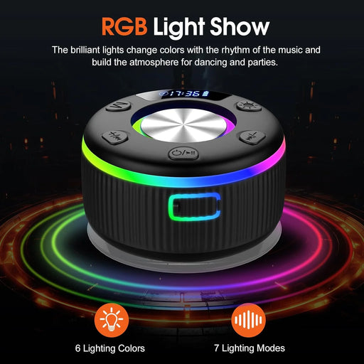 Shower Speaker, Bluetooth Speakers, IPX7 Waterproof Portable Speakers with LED Light, Speakers Bluetooth Wireless Loud Clear Sound, Suction Cup, Time Display for Home/Party/Outdoor/Beach, Gift