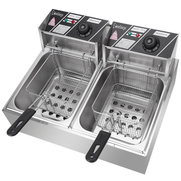 Electric Fryer Silver Stainless Steel Double Cylinder
