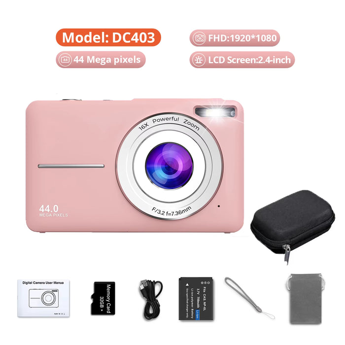 HD 1080P Digital Camera 2.4 Inches Rechargeable Cameras with 16X Zoom Compact Camera 44MP Cameras for Kids Girls Camera Digit