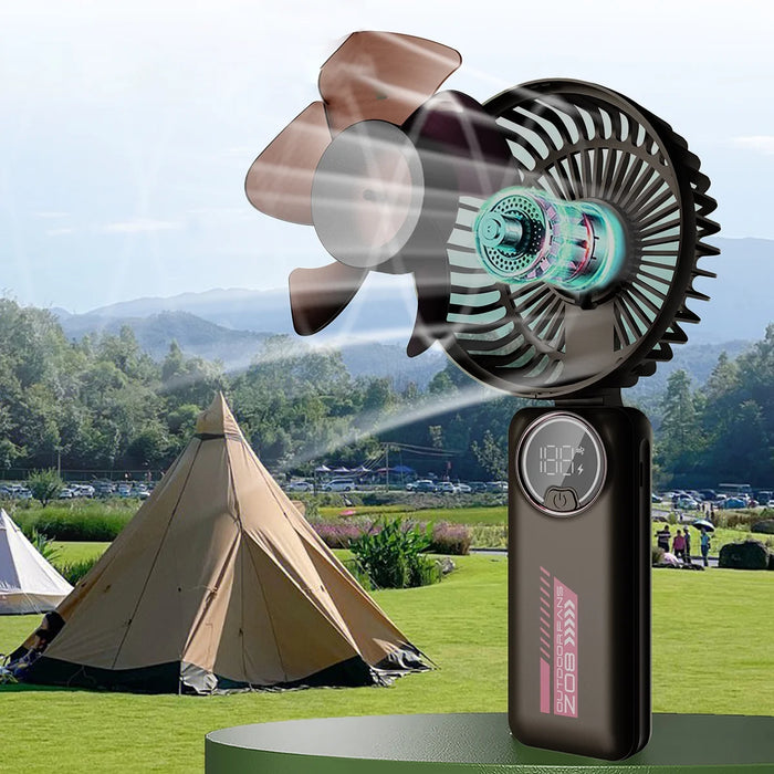 Portable Handheld Fan, Portable Fan Built-In 4000Mah Rechargeable Battery, Foldable Fan with 6 Speed Wind, Display Electricity in Real Time
