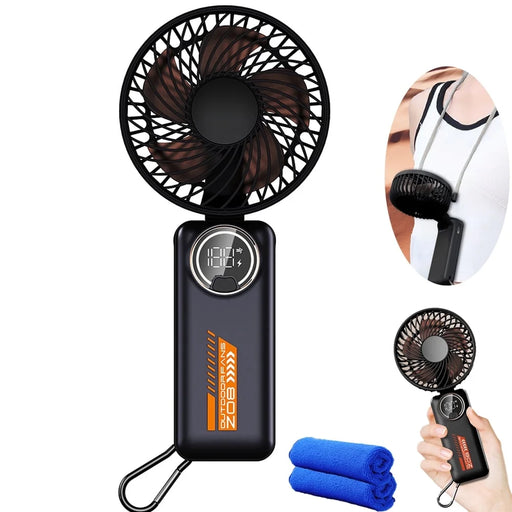 Portable Handheld Fan, Portable Fan Built-In 4000Mah Rechargeable Battery, Foldable Fan with 6 Speed Wind, Display Electricity in Real Time