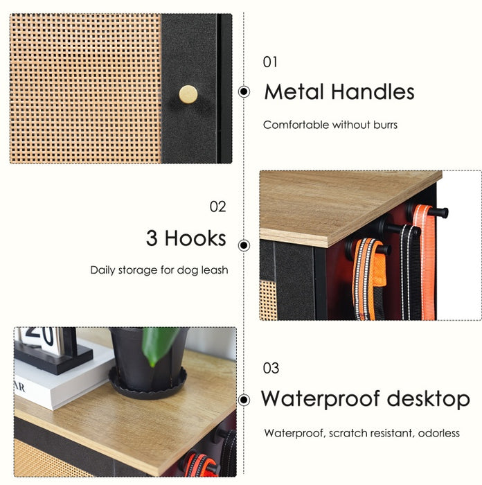 Feeding Station With 1 Locker, Pet Feeding Station With 2 Overhead Dog Bowls, Side Hooks, Anti-Tipping Kit, Concealed Pet Feeding Station For Feeding And Drinking, Black