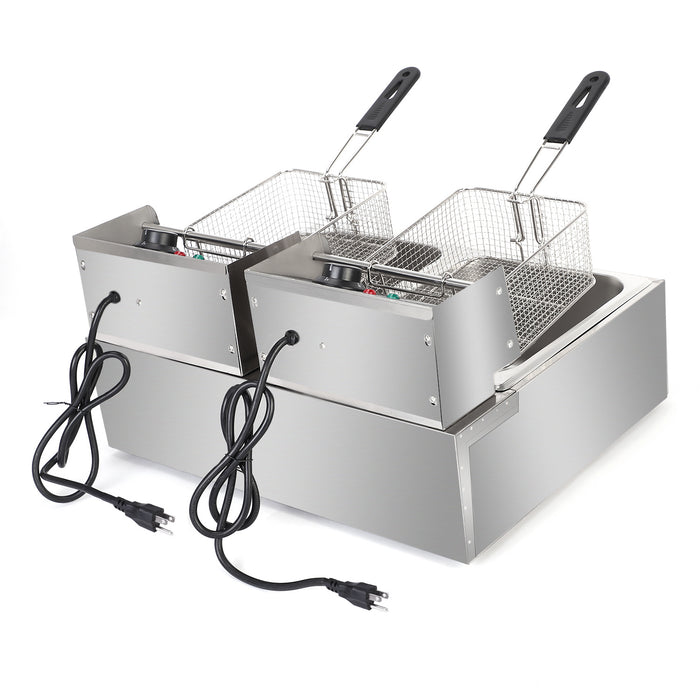 Electric Fryer Silver Stainless Steel Double Cylinder