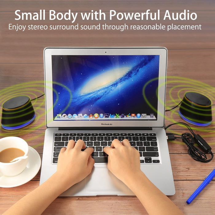 SW102 Computer Speakers, 5Wx2, Deep Bass in Small Body, Stereo 2.0 USB Powered 3.5Mm Aux Multimedia Speakers, Built-In Bottom Bass Radiators, PC Laptop Desktop Speakers, Black