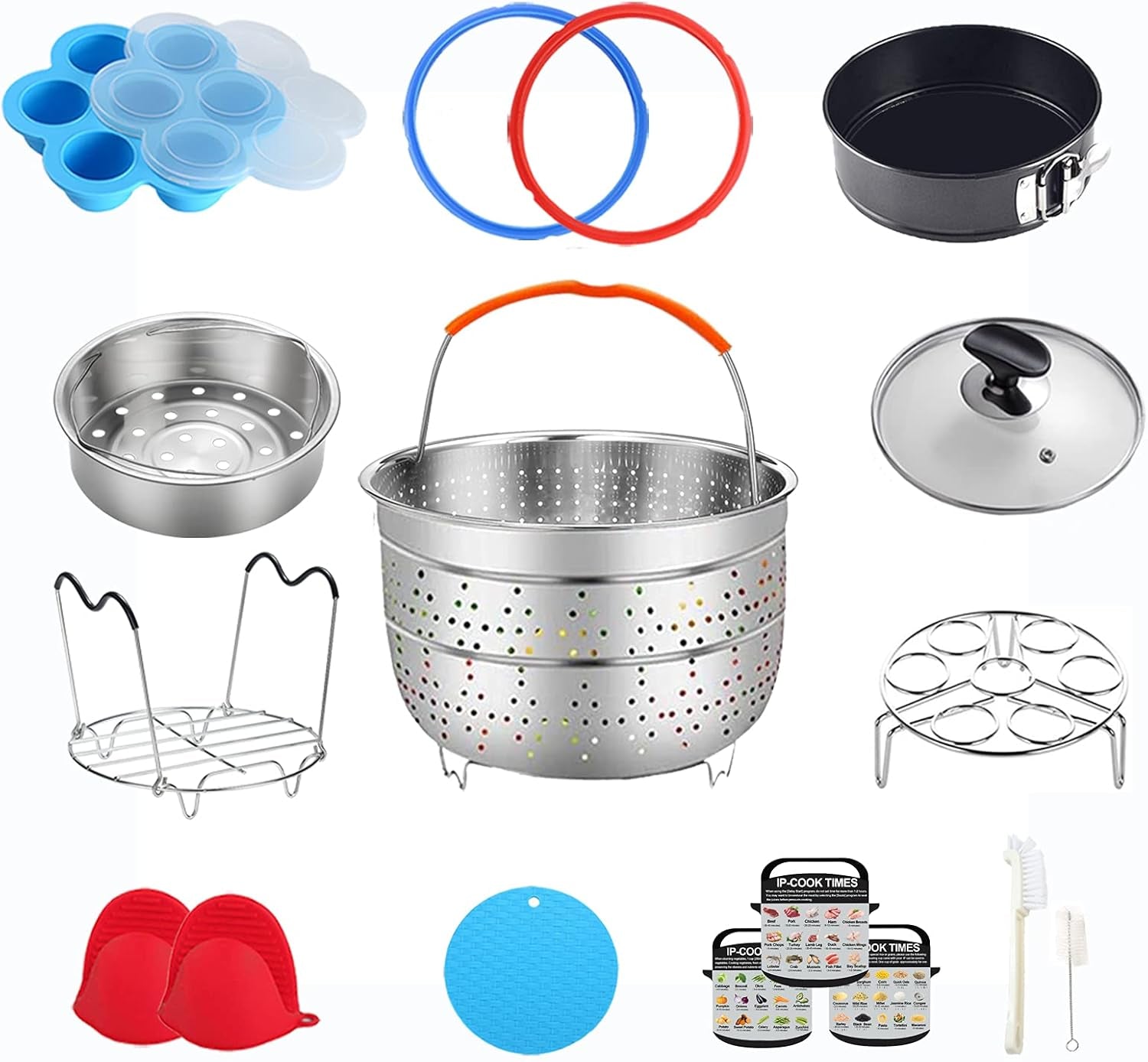 Pressure Cooker Accessories Compatible with Instant Pot 6 Qt - Steamer Basket, Silicone Sealing Rings, Springform Pan, Glass Lid, Egg Bites Mold, Egg Steamer Rack and More