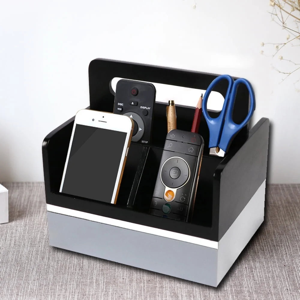 Remote Control Caddy Holder with 4 Compartments Table Top Organizer for Home Office, Gray