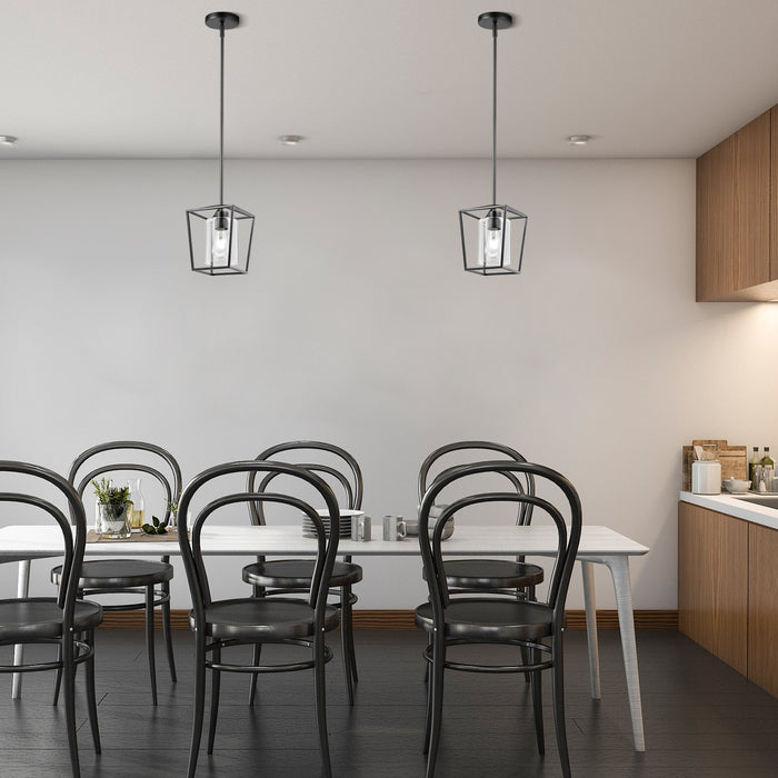 Black Pendant Light Iron Cage Metal Pendant Lighting With Glass Shade