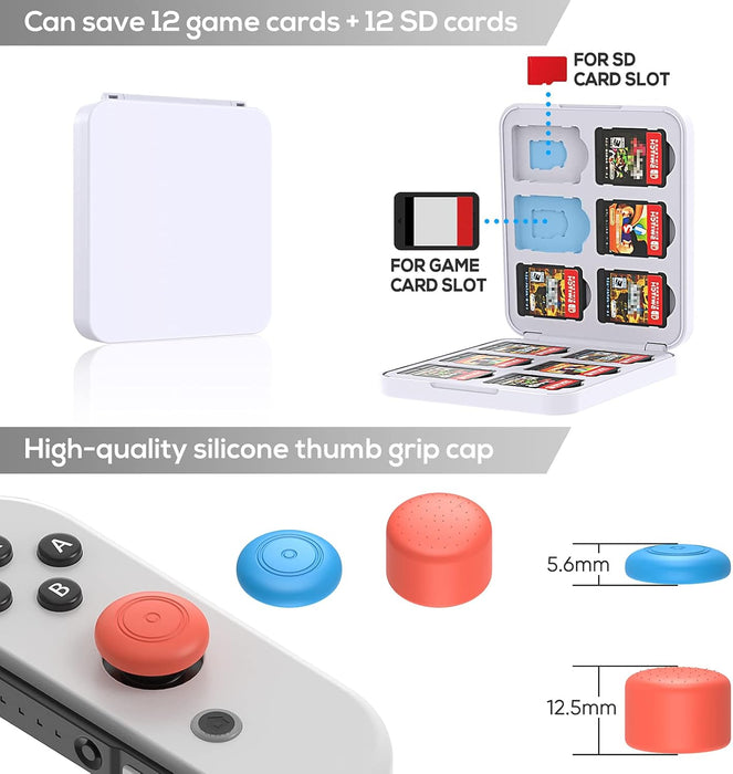 All in 1 Accessories Kits for Switch OLED 2021 Model：Case & Screen Protector, Hand Grips & Racing Wheels for Joy Con, Controller Charger Dock, Carrying Case & More -White