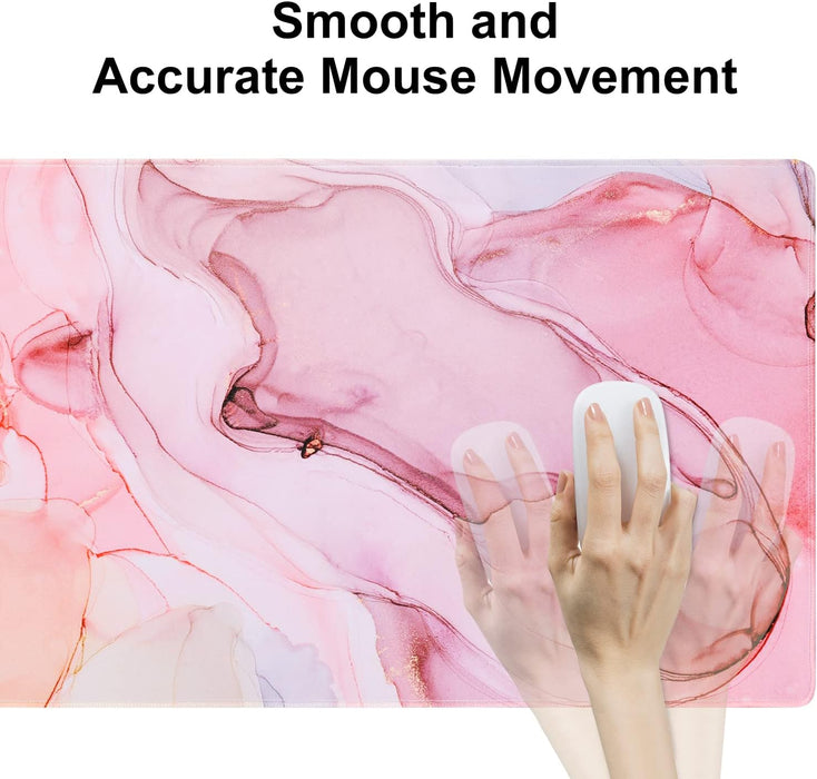 Large Gaming Mouse Pad, Non-Slip Rubber Base Water-Resistant Mousepad Desk Mat for Computer Keyboard, 35.4" X 15.75" Extended Desk Pad with Stitched Edges for Office Gaming, Pink Fog Painting