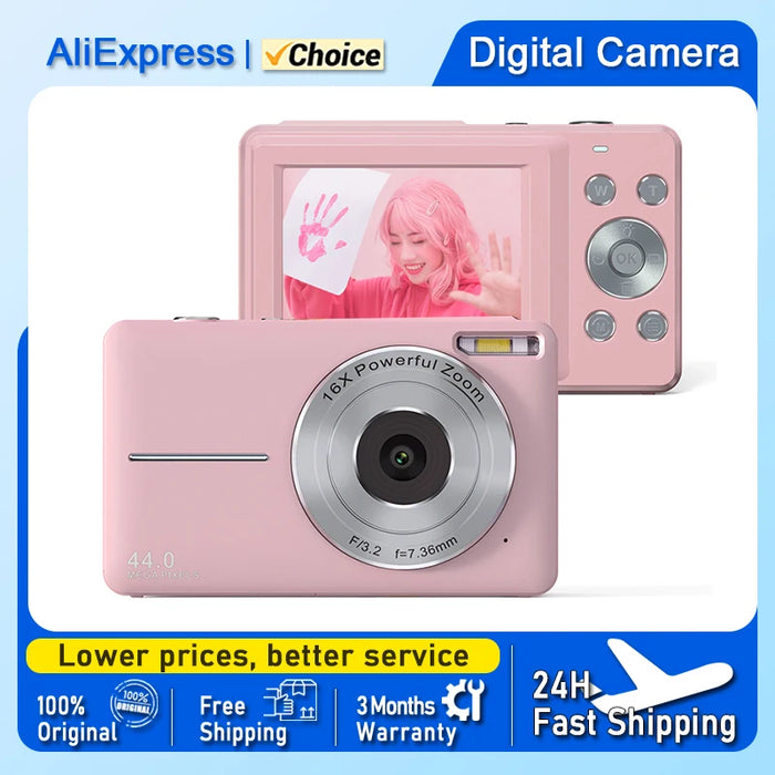 HD 1080P 2.4 Inch Digital Camera Rechargeable Cameras with 16X Zoom Compact Camera 44MP Cameras for Kids Beginner Camera
