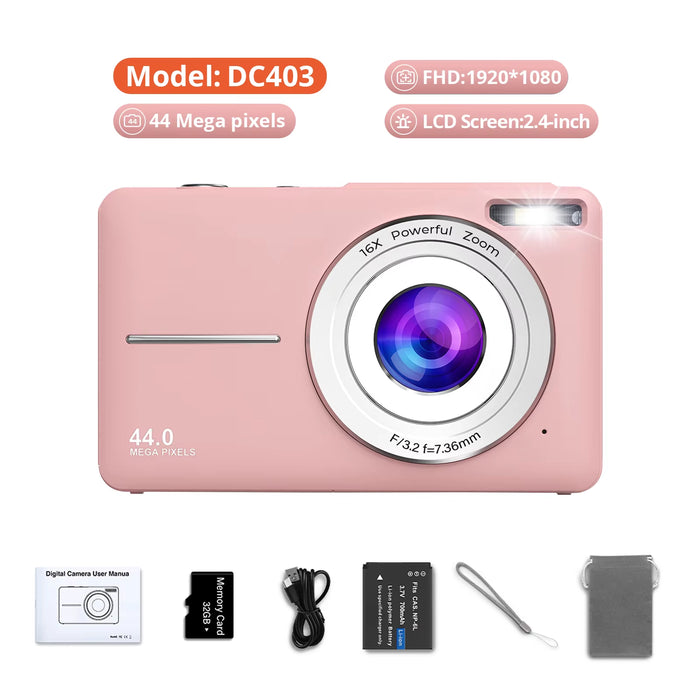 HD 1080P Digital Camera 2.4 Inches Rechargeable Cameras with 16X Zoom Compact Camera 44MP Cameras for Kids Girls Camera Digit