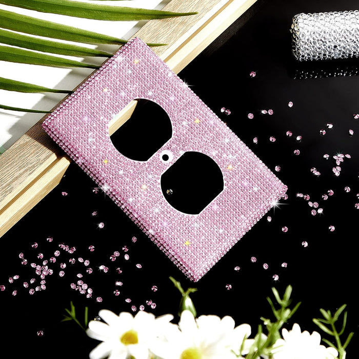 Shiny Rhinestones Wall Plate Light Switch Cover Plate Decorative Wall Bling Outlet Cover for Bedroom Accessories Home Decor(Single Gang Toggle,Pink)