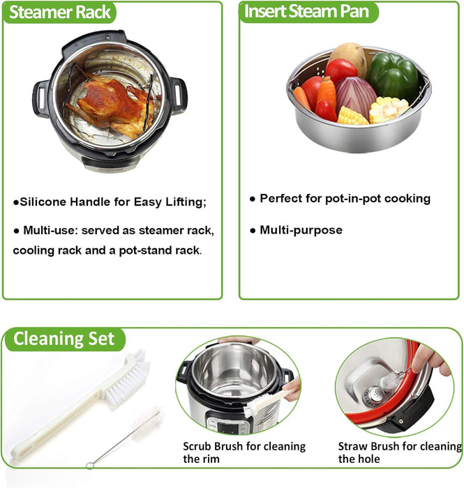 Pressure Cooker Accessories Compatible with Instant Pot 6 Qt - Steamer Basket, Silicone Sealing Rings, Springform Pan, Glass Lid, Egg Bites Mold, Egg Steamer Rack and More