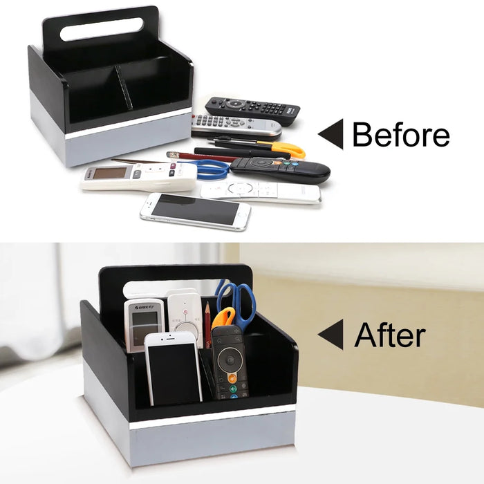 Remote Control Caddy Holder with 4 Compartments Table Top Organizer for Home Office, Gray