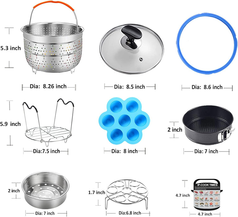 Pressure Cooker Accessories Compatible with Instant Pot 6 Qt - Steamer Basket, Silicone Sealing Rings, Springform Pan, Glass Lid, Egg Bites Mold, Egg Steamer Rack and More