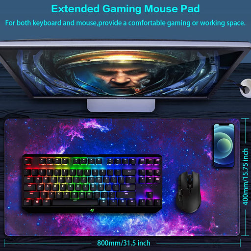 Gaming Mouse Pad, 31.5X15.7Inch Large Extended Mousepad Big Computer Desk Mat for Keyboard and Mouse Full Desk Mouse Mat with Non-Slip & Rubber Base