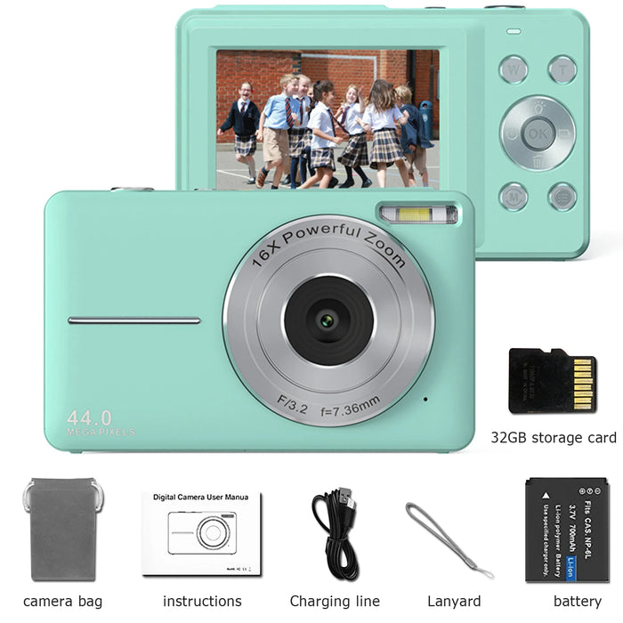HD 1080P 2.4 Inch Digital Camera Rechargeable Cameras with 16X Zoom Compact Camera 44MP Cameras for Kids Beginner Camera