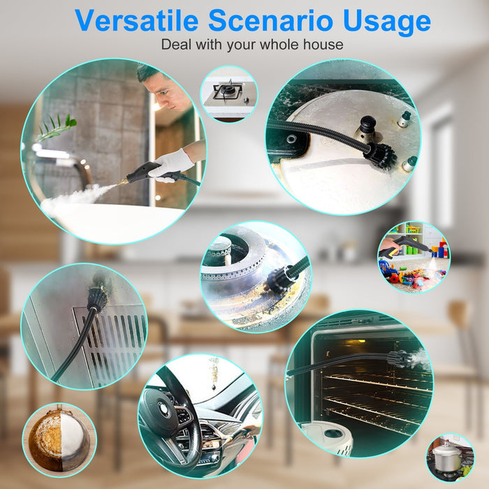 1Pc 2500W Handheld High Temperature And Pressure Steamer Cleaner With 1400ML Tank 9 Accessories 6 Steam Levels For Dirt Grease Grout Tile Floor Couch Car