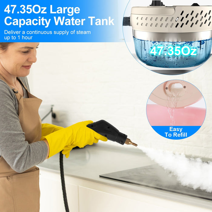 1Pc 2500W Handheld High Temperature And Pressure Steamer Cleaner With 1400ML Tank 9 Accessories 6 Steam Levels For Dirt Grease Grout Tile Floor Couch Car