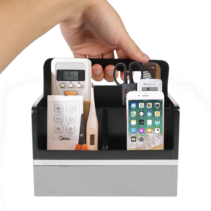 Remote Control Caddy Holder with 4 Compartments Table Top Organizer for Home Office, Gray