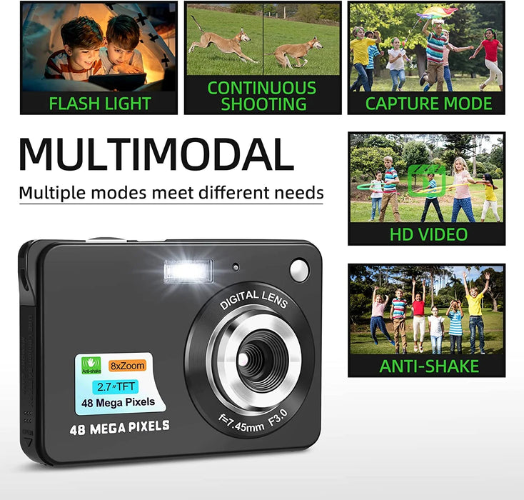 Mini Digital Camera with 48MP 8X Digital Zoom Kids Compact Cameras for Photography, 2.7 Inch FHD Pocket Cameras Rechargeable C