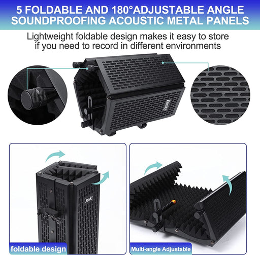 Microphone Isolation Shield with Pop Filter & Tripod Stand, Foldable Mic Shield