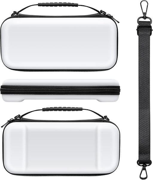 All in 1 Accessories Kits for Switch OLED 2021 Model：Case & Screen Protector, Hand Grips & Racing Wheels for Joy Con, Controller Charger Dock, Carrying Case & More -White