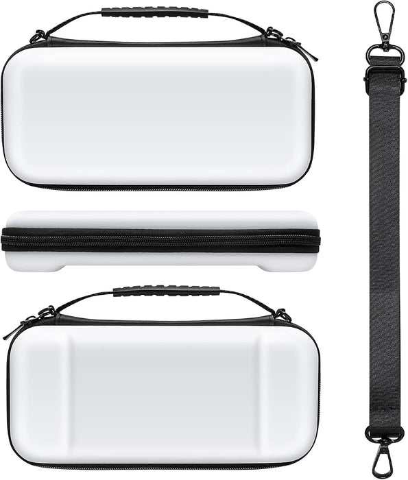 All in 1 Accessories Kits for Switch OLED 2021 Model：Case & Screen Protector, Hand Grips & Racing Wheels for Joy Con, Controller Charger Dock, Carrying Case & More -White