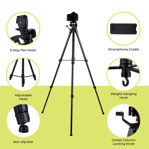 67-Inch Tripod with Smartphone Cradle for DSLR Cameras, Smartphones and Gopro Action Cameras