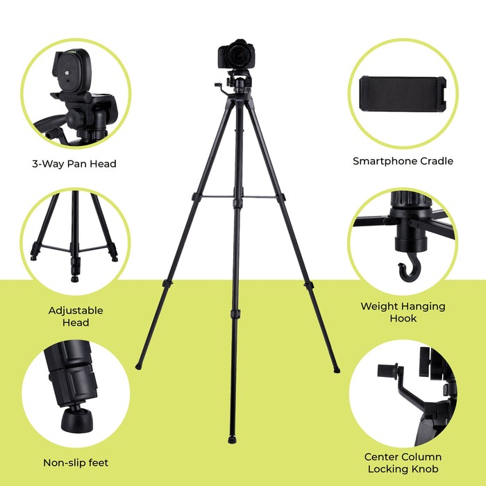 67-Inch Tripod with Smartphone Cradle for DSLR Cameras, Smartphones and Gopro Action Cameras