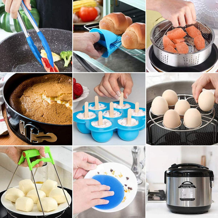 Accessories for Instant Pot 6 8 Qt, Steamer Basket, Springform Pan, Egg Steamer Rack, Egg Bites Mold, Dish Plate Clip, Kitchen Tong, Silicone Pad, Oven Mitts, Magnetic Cheat Sheets, Green