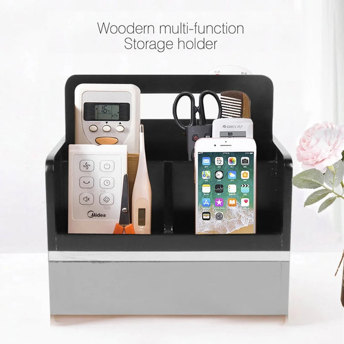 Remote Control Caddy Holder with 4 Compartments Table Top Organizer for Home Office, Gray
