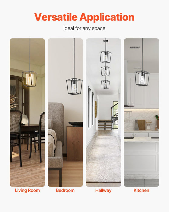 Black Pendant Light Iron Cage Metal Pendant Lighting With Glass Shade