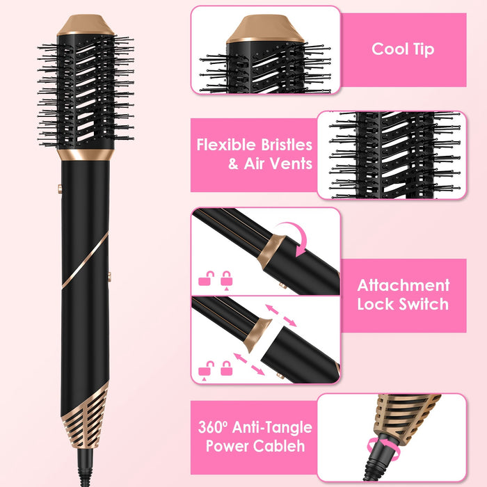 1Pc 5 In 1 Hot Air Styler Straightener Curler Dryer Automatic Wrap Styler Hair Dryer Brush Set With 3 Temp Settings ALCI Plug Glove Cable Tie 2 Alligator Hair Clips
