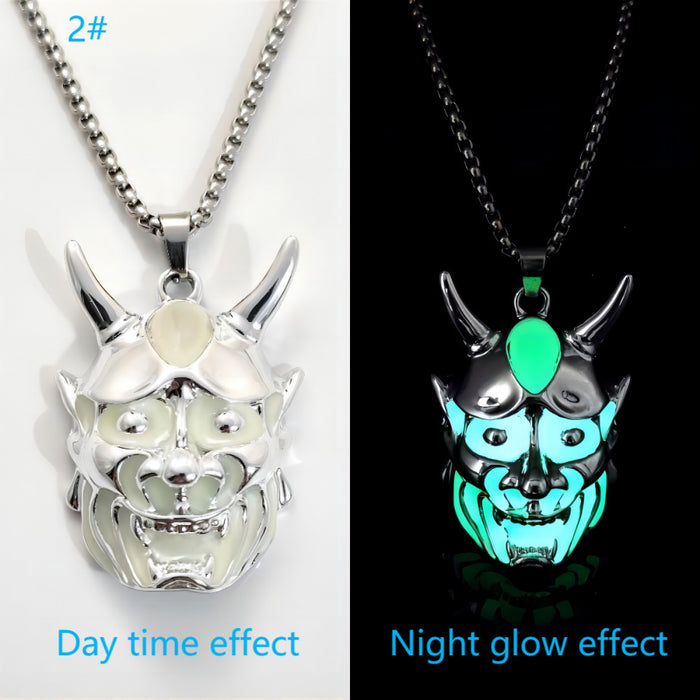 Men's Ghost Mask Luminous Pendant Titanium Steel Necklace Halloween Necklace