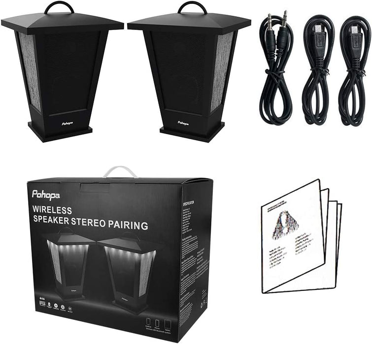 Bluetooth Speakers Waterproof, 2 Packs True Wireless Stereo Sound 20W Dual Pairing Lantern Indoor Outdoor Speakers with 20 Piece LED Lights, Rich Bass, Pinao Black